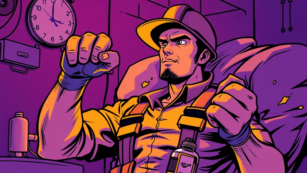 Illustration of trades worker waking up at 4:15am after taking magnesium